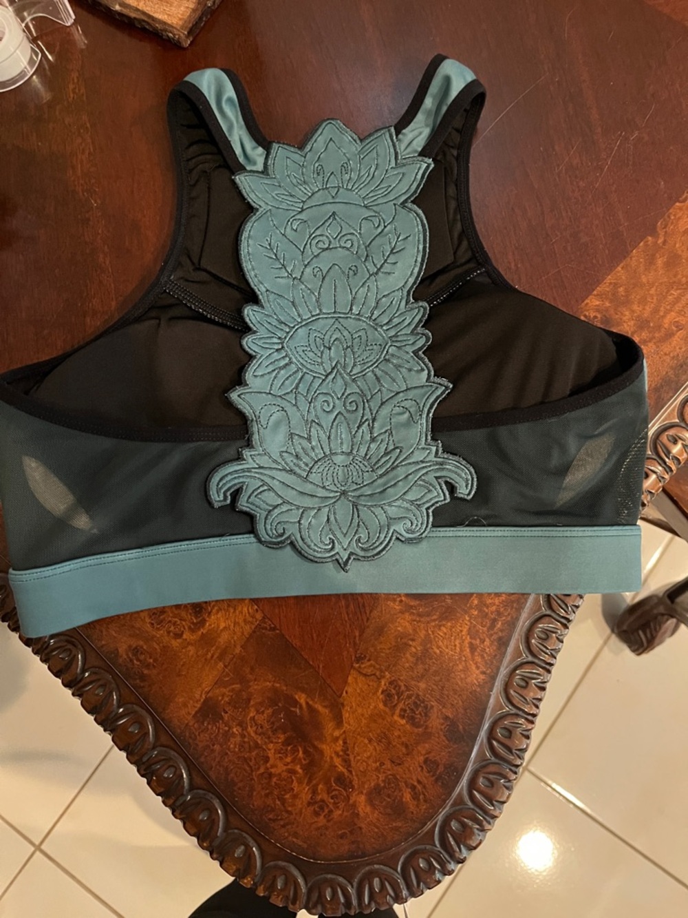 Embellished Racerback Bralette – Teal & Black
